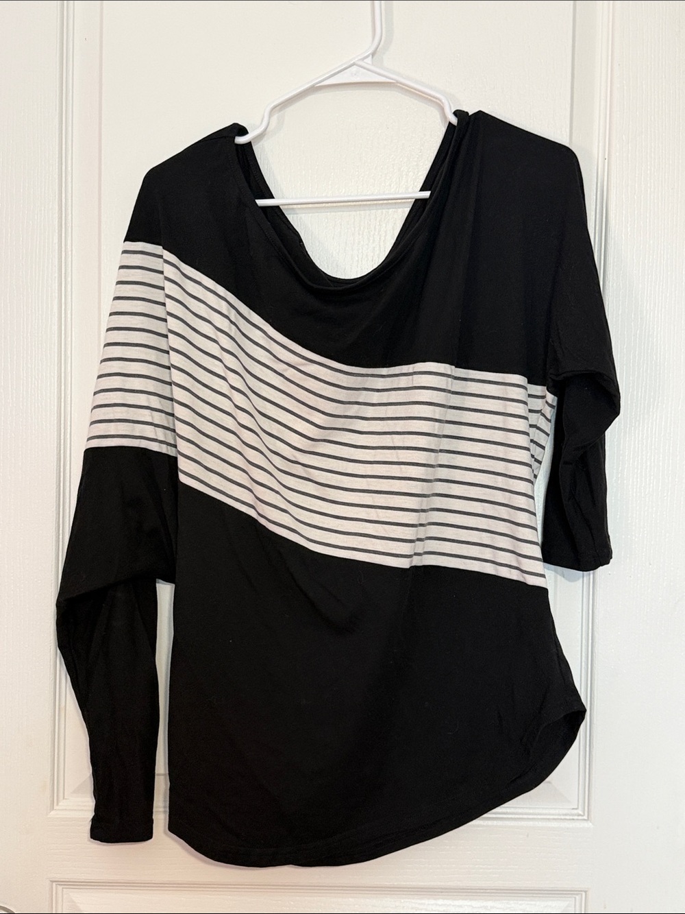Black and White Striped Dolman Sleeve Top - Women's